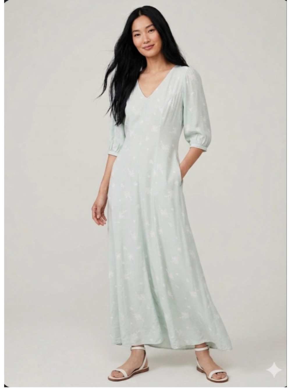 Something Navy Maxi Dress Light Green White Floral Size M